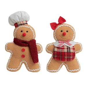 Christmas gingerbread man plush toy set with chef hat and plaid apron decorations
