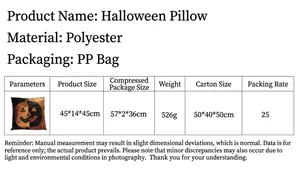 Tabla detallada de medidas del cojín de calabaza de Halloween hecho de fibra de poliéster