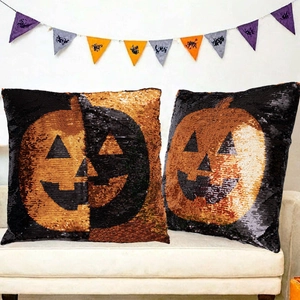 Fundas de cojín de Halloween con lentejuelas reversibles y decoración de calabaza fiesta