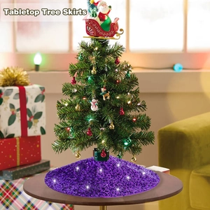 Sparkling purple sequined tabletop Christmas tree skirt for festive holiday decoration
