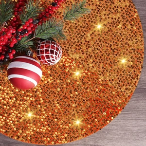 Gonna per Albero di Natale con Paillettes Arancione Oro Tondo Poliestere Decorazione Natalizia Tappetino per Base Albero