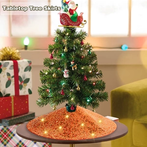 Gonna per albero di Natale da tavolo con paillettes arancioni e decoro festivo