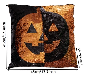 Funda de cojín de calabaza con lentejuelas Halloween dimensiones 45x45 cm detalles
