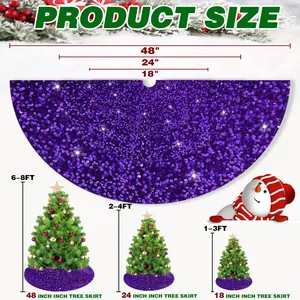 Halloween purple sequin tree skirt size guide for 18, 24, and 48 inch diameter options