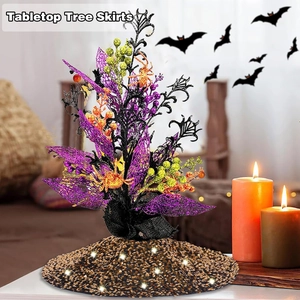 Golden sequin tabletop tree skirt for Halloween and holiday home party decorations