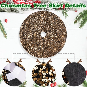 Sparkling gold sequin Christmas tree skirt with magic tape closure and festive decor