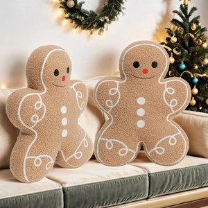 Christmas Gingerbread Man Plush Pillow Soft Sherpa Throw Cushion For Holiday Home Decor Cozy Stuffed Toy Decorative Pillow