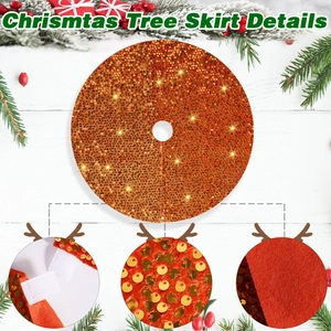 Gonna per albero di Natale con paillettes arancioni e retro in feltro rosso con velcro