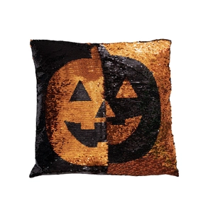 Funda de cojín de Halloween con lentejuelas reversibles y patrón de calabaza brillante
