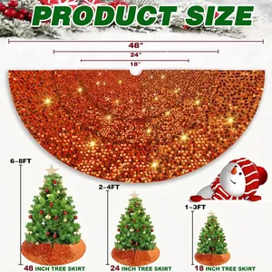 Guida alle taglie per gonne per albero di Natale arancioni con paillettes da 18, 24 e 48 pollici