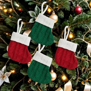 Mini Knitted Christmas Stockings Acrylic Cable Knit Gift Bags Hanging Ornaments For Cutlery Holder Party Table Decor