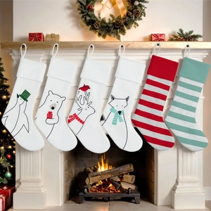 Große Weihnachtssocke Cartoon Tier Stickerei Pinguin Bär Hirsch Fuchs Gestreift Hängen Geschenktüte Kamin Dekoration Weihnachten Ornament