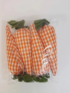 Five pack of Easter carrot decorations with orange plaid fabric and green felt leaves