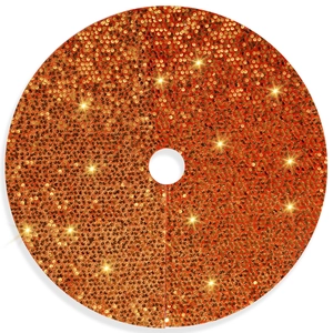 Elegante gonna per albero di Natale arancione con paillettes e finitura glitterata su bianco