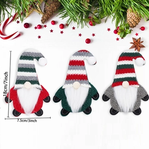 Juego de 3 fundas para cubiertos de gnomos navideños con gorros a rayas, decoración 18x7,5 cm