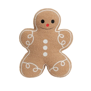 Gingerbread man plush pillow made of soft sherpa fabric for Christmas home decor