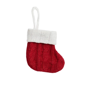 Classic red cable knit Christmas stocking with white trim and hanging loop for holiday decor