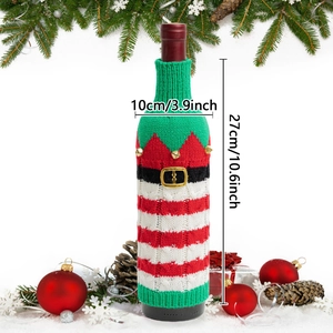 Detail showing dimensions of the knitted Christmas wine bottle cover with bell