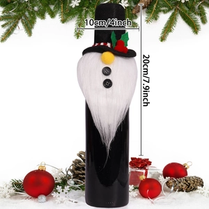Detail of Christmas gnome wine bottle cover with white beard and black top hat