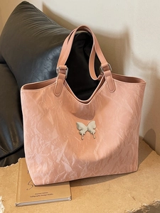 Korean Style Bowknot Large Capacity Tote Bag For Women Fashion PU Leather Wrinkled Texture Shoulder Bag Commuting Bag