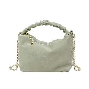 Fashionable light green pleated handbag with gold chain and crescent moon shape
