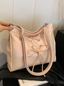 Women's Balletcore PU Leather Shoulder Bag Sweet Bow Large Capacity Crossbody Bag For Women Daily Casual Handbag