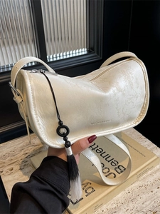 New Chinese Style Women PU Leather Underarm Bag Fashion Tassel Embossed Plant Pattern Crossbody Shoulder Bag For Daily