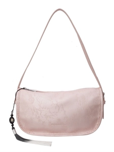 Pink underarm bag with embossed plant pattern and tassel, minimalist shoulder handbag
