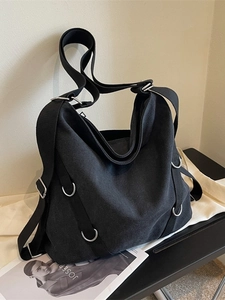 Große Kapazität Damen Canvas Tote Bag Mehrzweck Schulter Rucksack Minimalistisches Design Mit Metall D-Ringen Reise Schule Pendeltasche