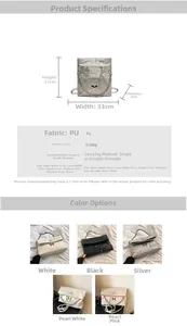 Detailed size specifications for the large PU tote bag with butterfly metal buckle