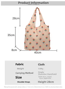 Detailed size specifications for the floral canvas tote bag showing 40x35x8cm dimensions