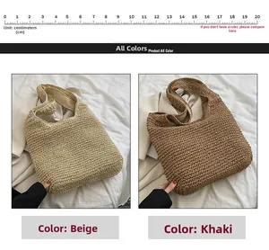Confronto dettagliato di borse in paglia intrecciata beige e kaki con spalline larghe
