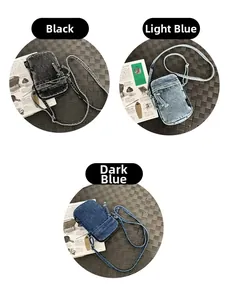 Drei Farboptionen für Denim Umhängetaschen mit gewebten Kordel Reißverschlüssen