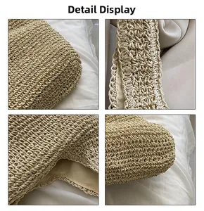 Detail shots of handwoven straw tote bag showing tight weave and sturdy base construction