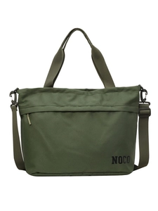 Large capacity army green canvas tote bag with dual handles and crossbody strap