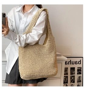 Grande borsa tote in paglia intrecciata a mano, perfetta per vacanze primaverili