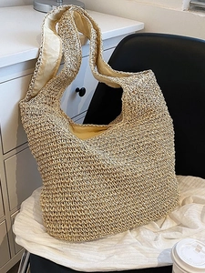 Women Large Capacity Woven Straw Tote Bag Bohemian Handmade Shoulder Beach Bag Casual Vacation Summer Crochet Bag