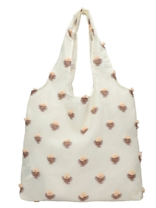Floral tote bag with 3D blossom embroidery and lightweight semi-transparent fabric