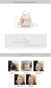 Detailed size chart for women's PU leather backpack with multi-carry strap measurements