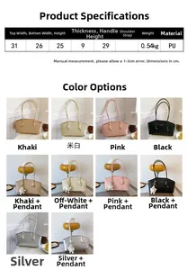 Infographie affichant les dimensions et cinq coloris du sac cabas en similicuir PU