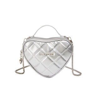 Borsa a tracolla argento a forma di cuore in pelle trapuntata con catena e manico