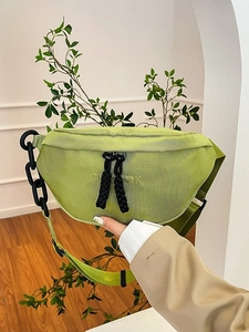 Women Fashion Canvas Chest Bag With Black Chain Decor Outdoor Sports Dumpling Waist Bag Letter Print Crossbody Shoulder Bag