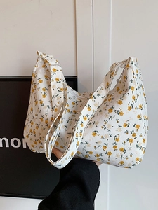 Sac à Épaule en Canevas Floral pour Femmes Grande Capacité Sac Hobo Décontracté Été Tote Bag Streetwear Sac sous le Bras