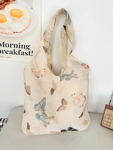 Chinese Style Canvas Tote Bag For Women Large Capacity Reusable Shoulder Bag Vintage Artistic Floral Landscape Print Handbag