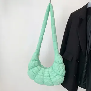 Korean Style Large Capacity Pleated Dumpling Bag For Women Fashion Ruched Shoulder Crossbody Bag Minimalist Cotton Hobo Bag