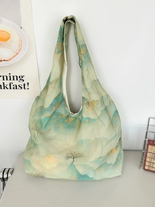 Minimalist canvas tote bag with landscape scenery print and wide shoulder straps