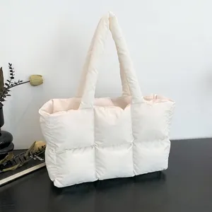 Große Kapazität Gesteppte Puffer Schultertasche Für Damen Leichte Wattierte Baumwoll Tote Handtasche Lässige Puffy Achseltasche