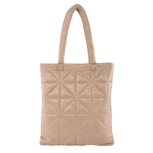 Champagne quilted tote bag with triangle stitching and spacious design for women
