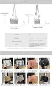 Detailed size guide and color options for quilted chain crossbody bag with heart lock