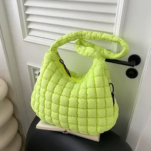 Women Large Capacity Quilted Puffer Shoulder Bag Rhombic Lightweight Cloud Tote Bag Fashion Puffy Crossbody Hobo Bag